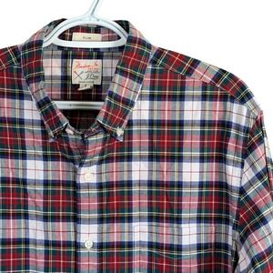J.Crew Broken-In Oxford Shirt Button Down Mens L Red Plaid Slim Fit Cotton